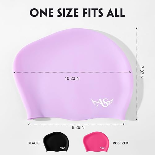 Miniatura 6 de Angel season Gorros de natación para mujer, de silicona, rizado, mediano y largo, diseño ergonómico para adultos, mantiene el cabello seco