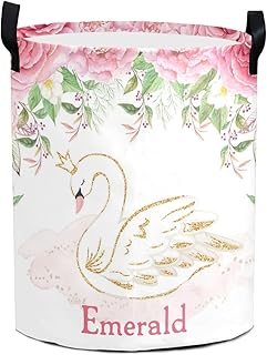 Personalized Watercolor Fantasy Floral Swan Waterproof Laundry Basket Handles Collapsible Hamper Storage Basket for Office Bathroom
