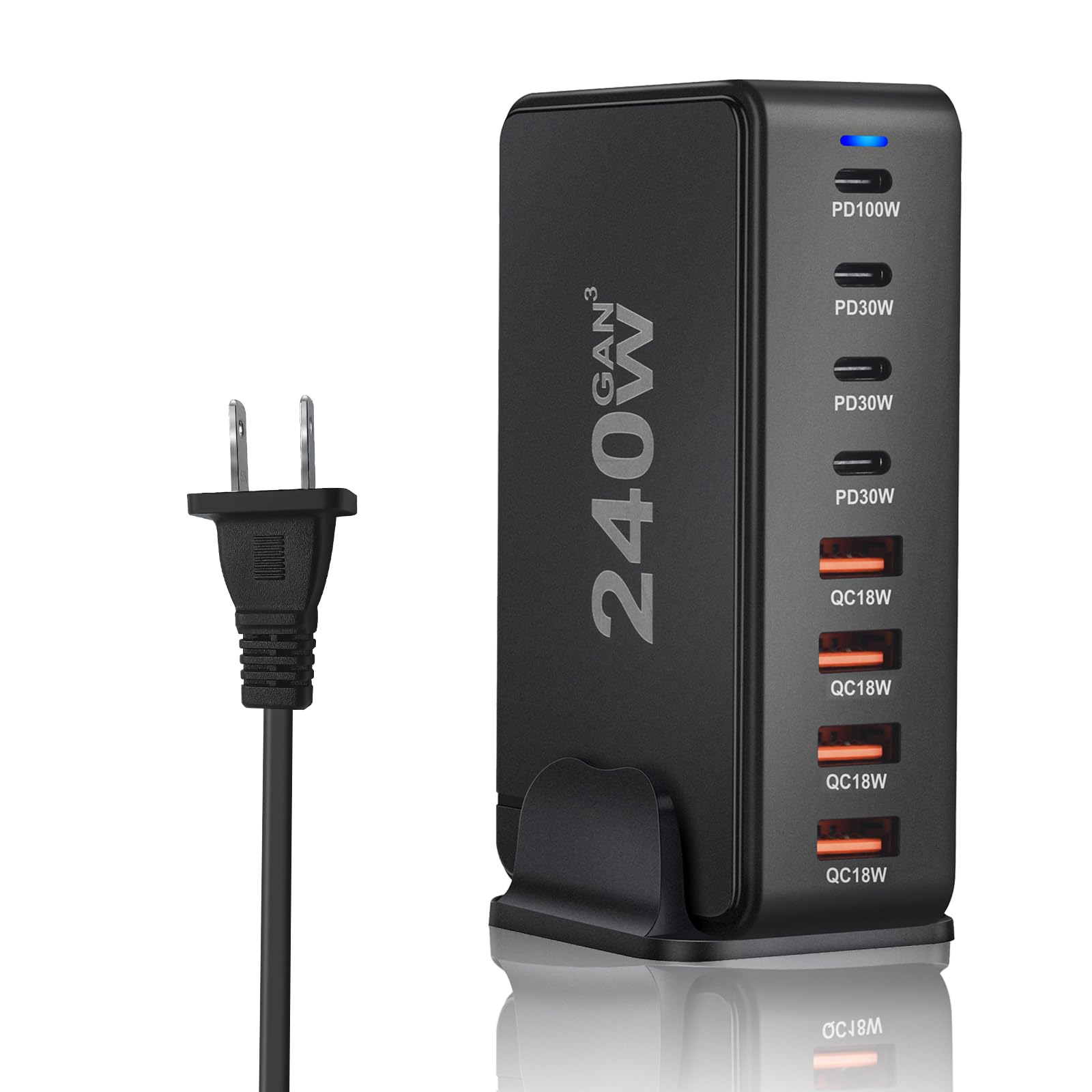 SITONG 240W GaN III 8 Ports USB C Fast Charging Station Hub Block Portable Wall PD Charger Power Adapter with 4 USB-C + 4 USB-A, 100W Port for MacBook Pro/Air, iPhone 15 14 13 12 11, Galaxy S24 S23