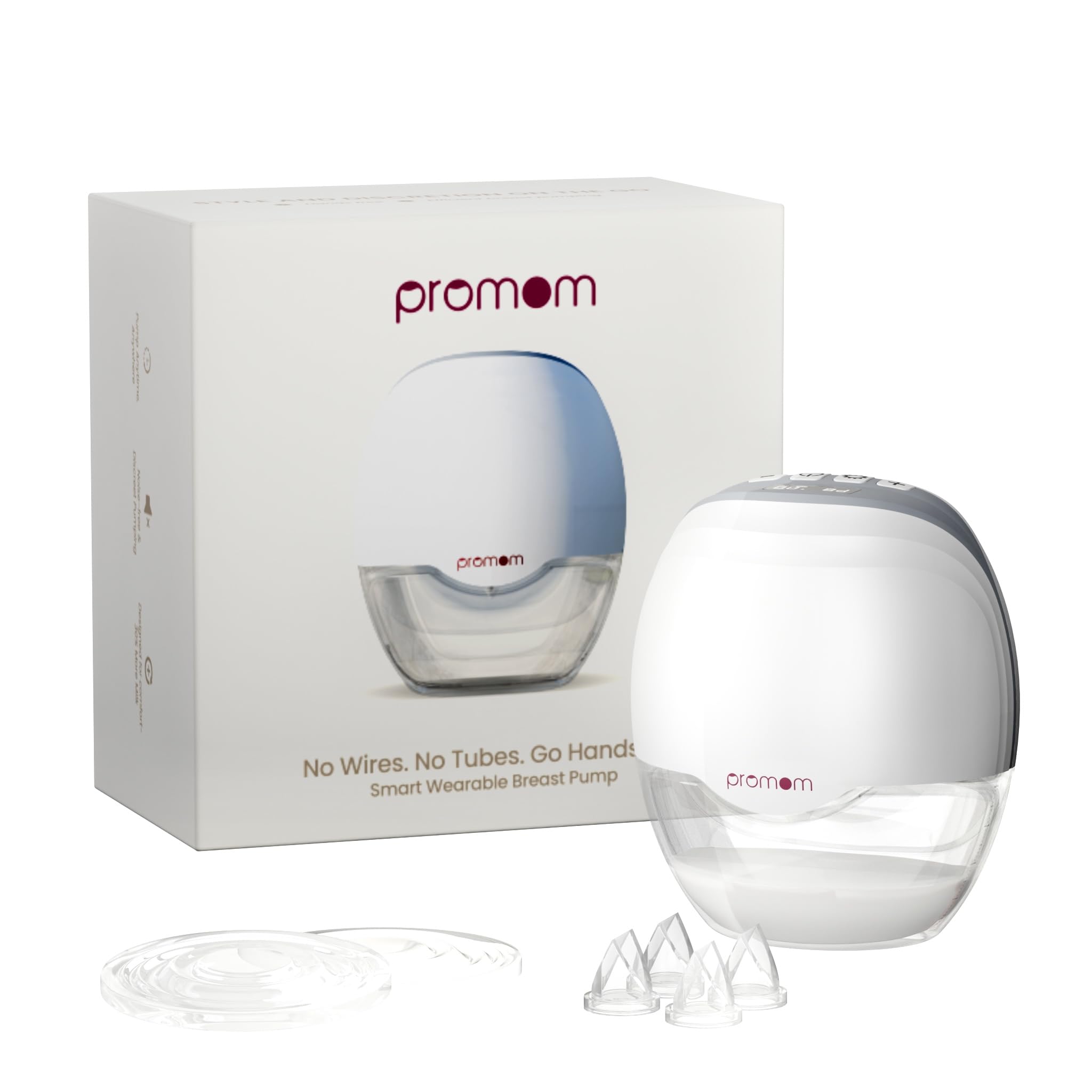Promom Neo Wearable Electric Breast Pump, Automatic Hands-Free Pumping Machine with 3 Modes & 8 Suction Levels, Portable & Cordless with USB Charging, FDA Approved, Patented Diaphragm Case Technology, Best-In Class Suction-450MmHg/60KPA, Smart LED Display, 160ml BPA-Free Milk Cup, Quiet & Compact (1 Year Warranty) (CARE PACK - EXTRA ACCESSORIES)