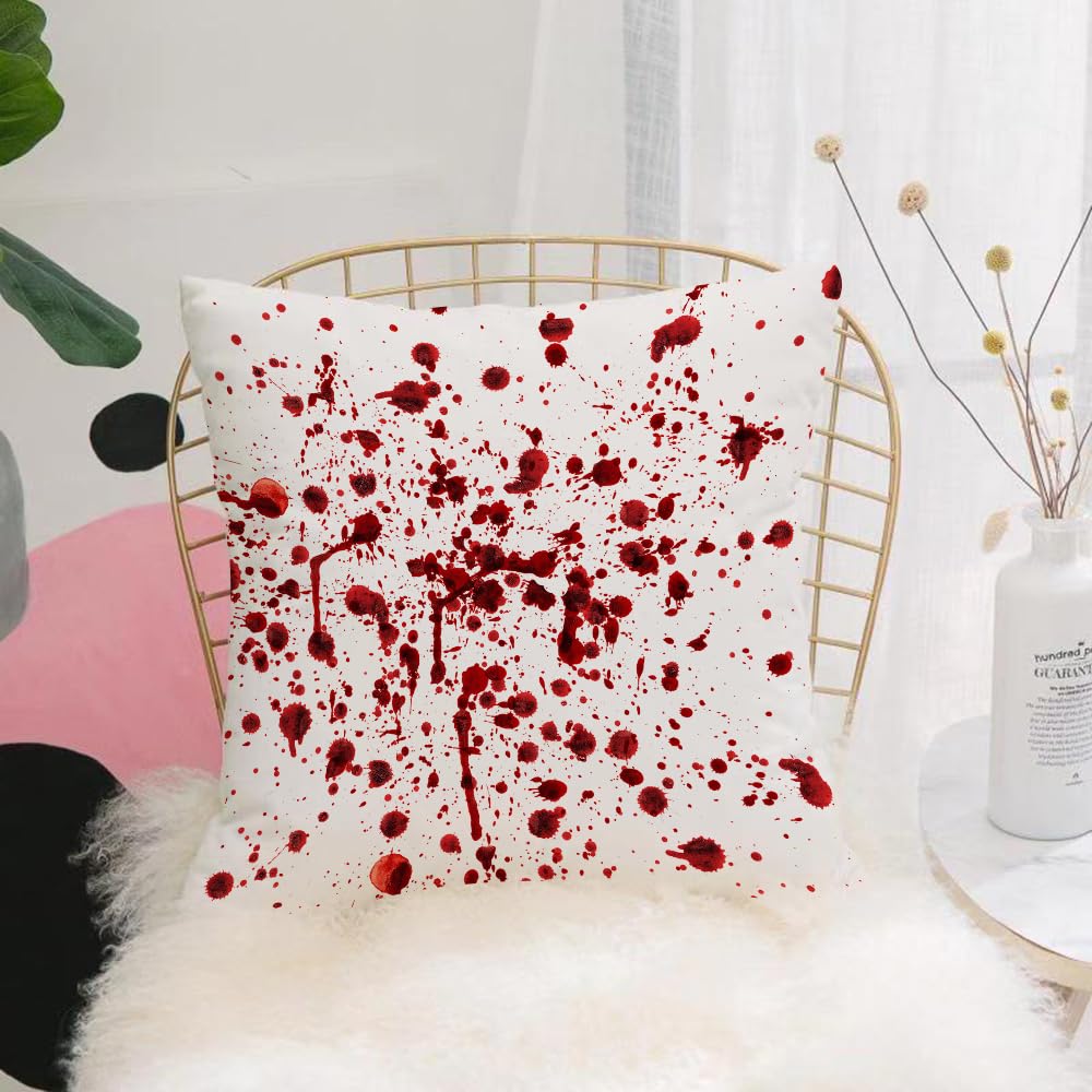 HYOSXW Cushion Cover,Throw Pillow Case Home Decorative for Living Room Bedroom Sofa Chair 16X16 Inch,Bloody Set, Splashes of Blood Grunge Style Blood Stain Horror Scary Zombie Hall,Pillowcase 40X40cm