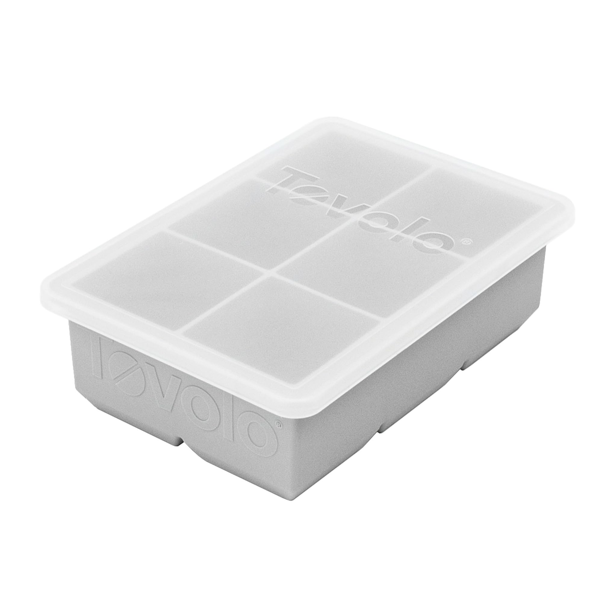 Tovolo Large 2” King Cube Ice Tray with Lid Oyster Gray Ice Cube Trays for Whiskey Cocktails Smoothies, Big Square Ice Cube Mold Silicone Freezer Tray for Perfect Cubes BPA Free Dishwasher Safe