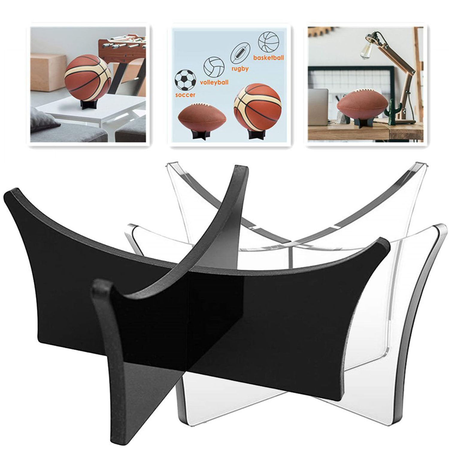 Espositore Palloni 4 Pezzi Base Acrilico Trasparente per Pallone da Calcio Pallavolo