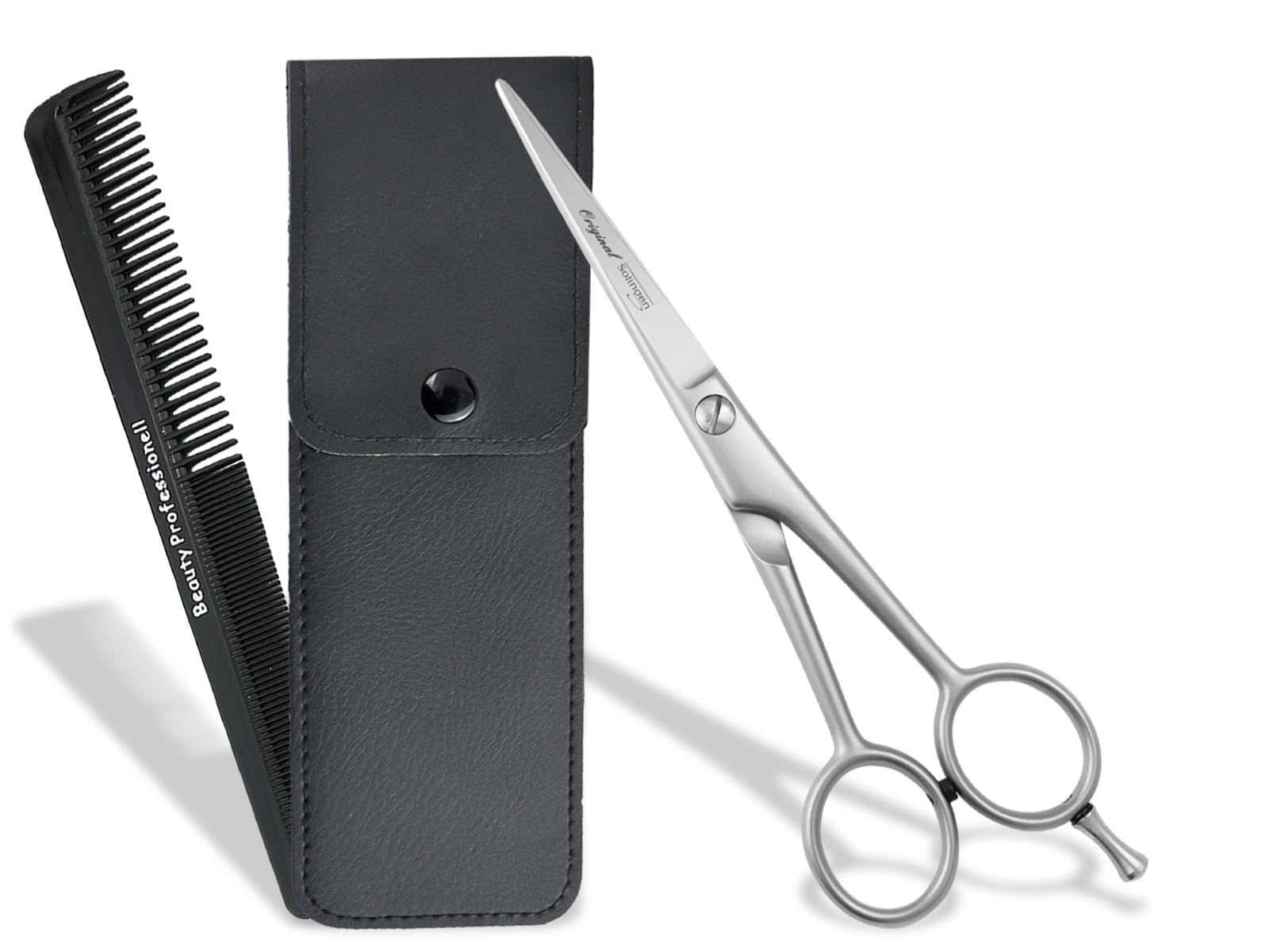 Haarscheren Set Friseurschere Solingen aus Edelstahl mit Haarkamm und Etui