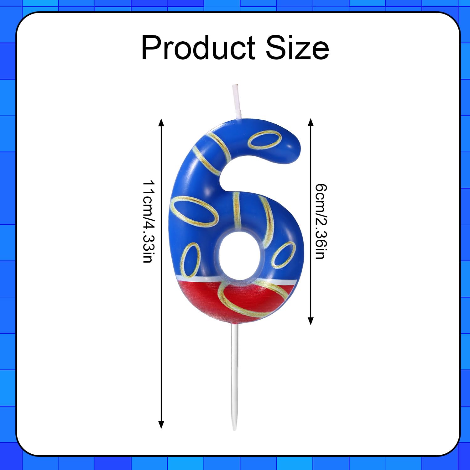 Blue and Gold Ring Print Birthday Candle, Birthday Number Candle Blue Themed Birthday Candle Cake Toppers for Boys Girls Party Supplies (Number 6)