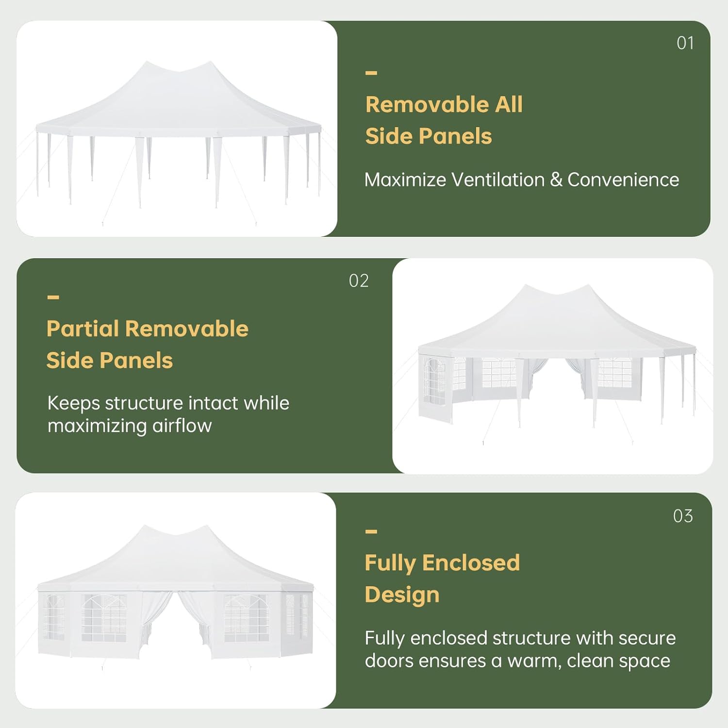 Aoxun 23x29FT Party Tent Canopy 12-Sided Hexagon Heavy Duty Waterproof Event Shelter for Outdoor Weddings, Commercial,Patio Parties & Backyard Gatherings, UV-Resistant