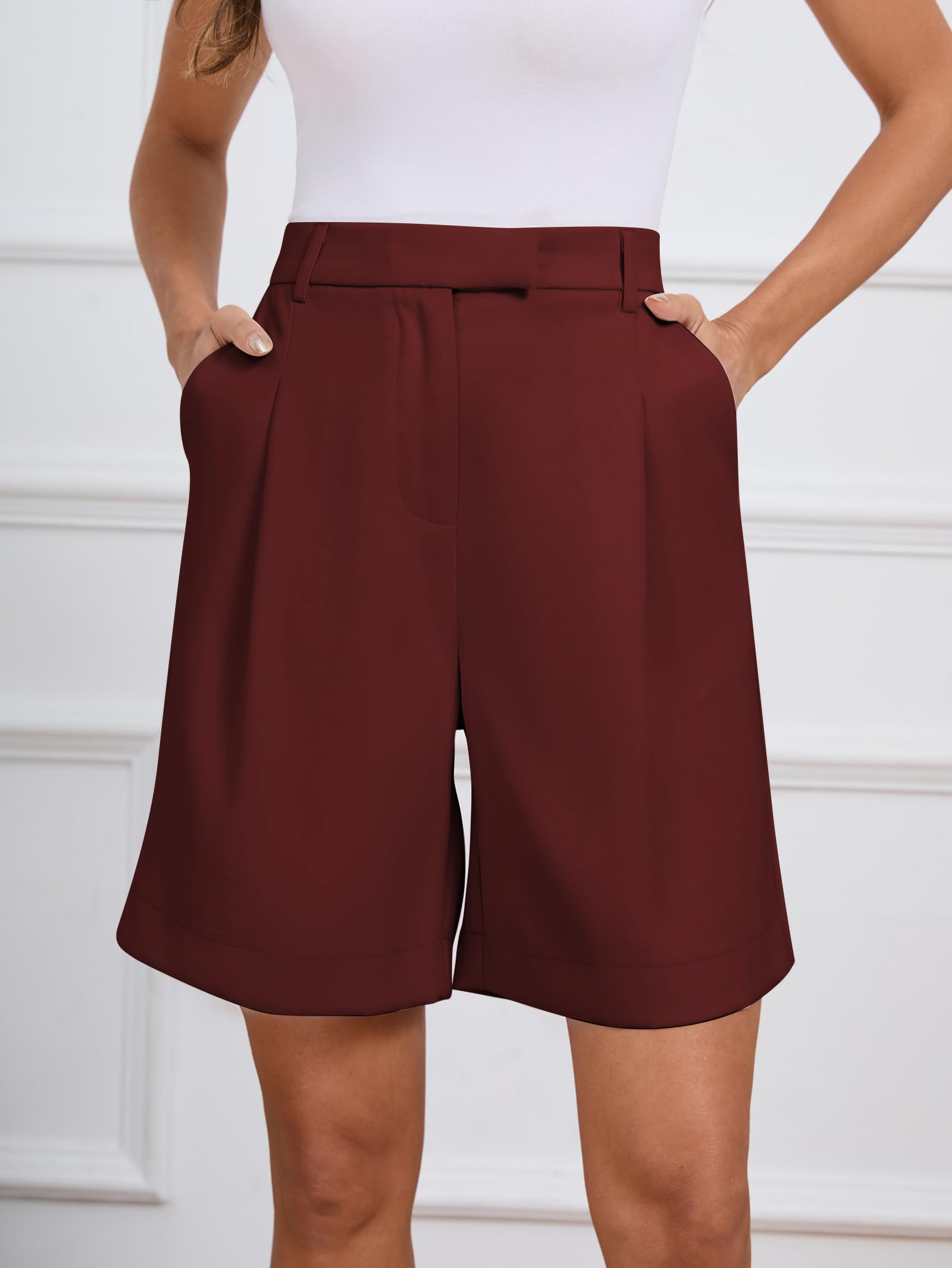 Famulily Short d'été décontracté à jambes larges pour femme - En coton - Taille élastique - Avec poches - Tailles S à XXL