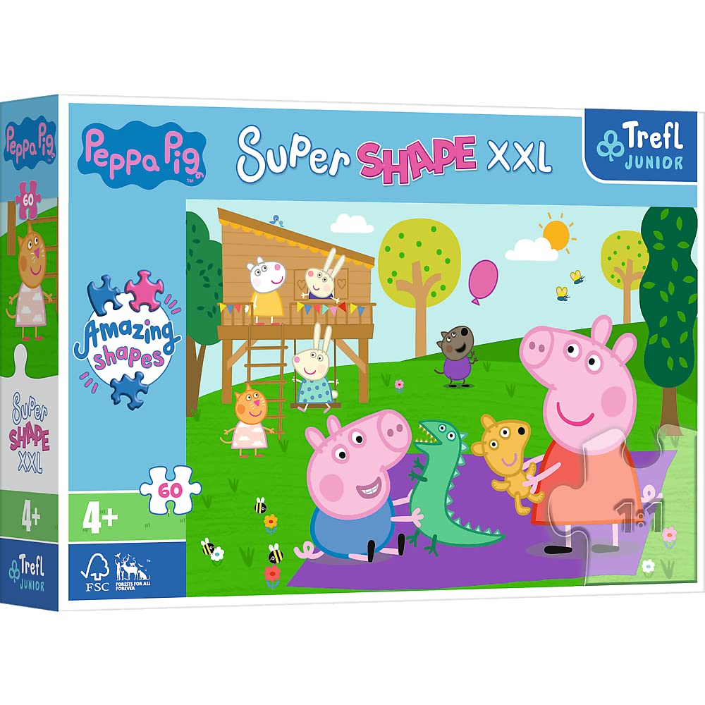 Trefl 60 XXL Super Shape-Formas Locas, Piezas Grandes, Colores con Personajes de Cuentos de Hadas, a Partir de 4 años Puzzle, Peppa Pig, Juego con el hermano, XX-Large (50011)