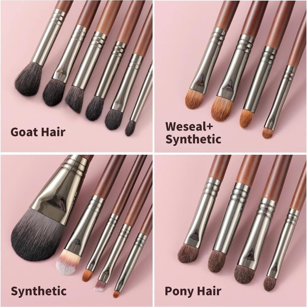Natürliches Make-up-Pinsel-Set, Lidschatten, Make-up-Pinsel, Ziegenhaar, Kit für Make-up, Nabor Kistey Blending Pinceaux Maquillage (24 Stück in Beutel)