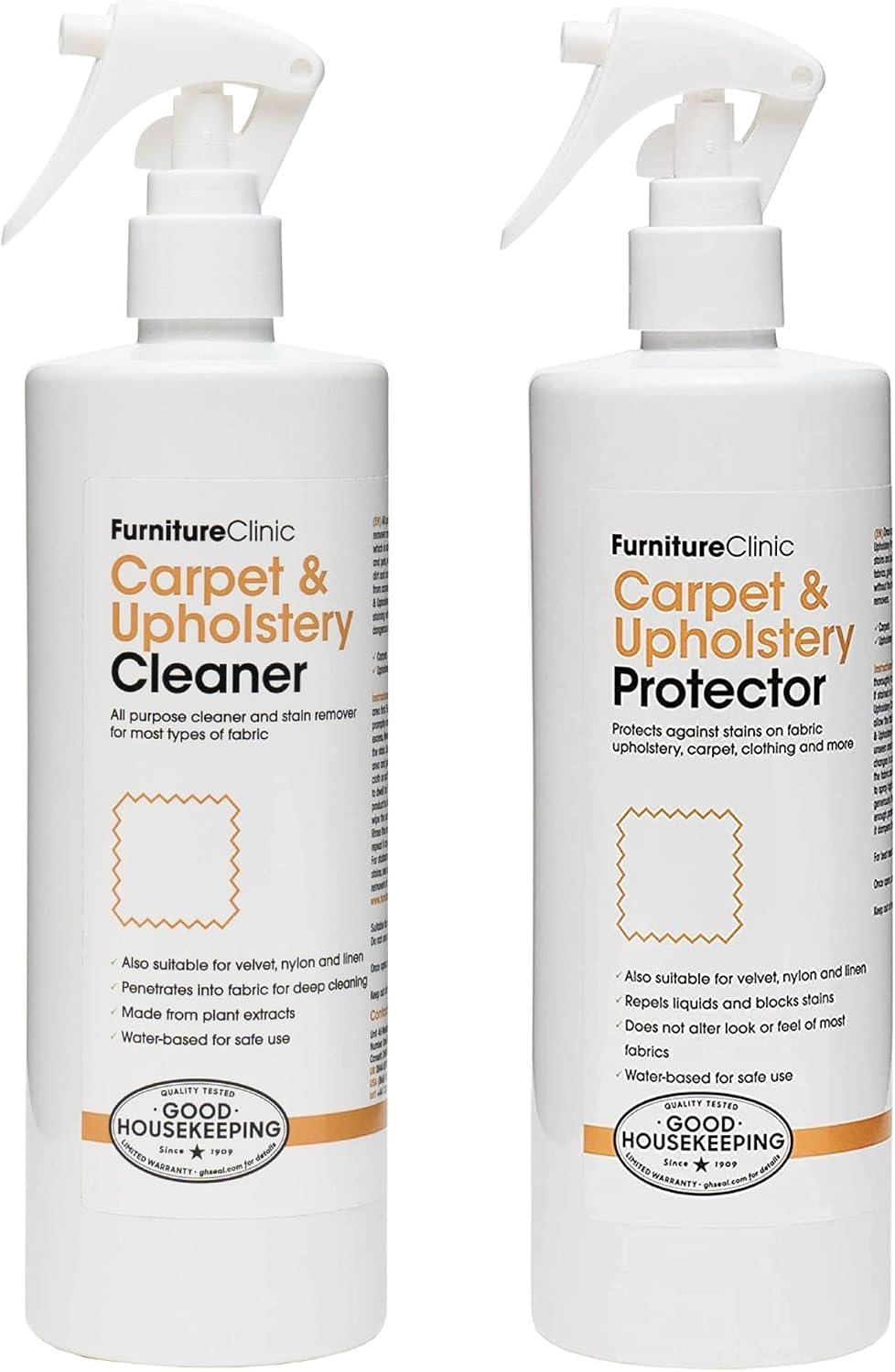 Furniture Clinic Carpet & Upholstery Care Kit | Clean, Protect, and Prevent Stains, Odors, and Dirt for Upholstery, Carpet, Furniture, Fabric, Textiles and More with our Cleaner and Protector