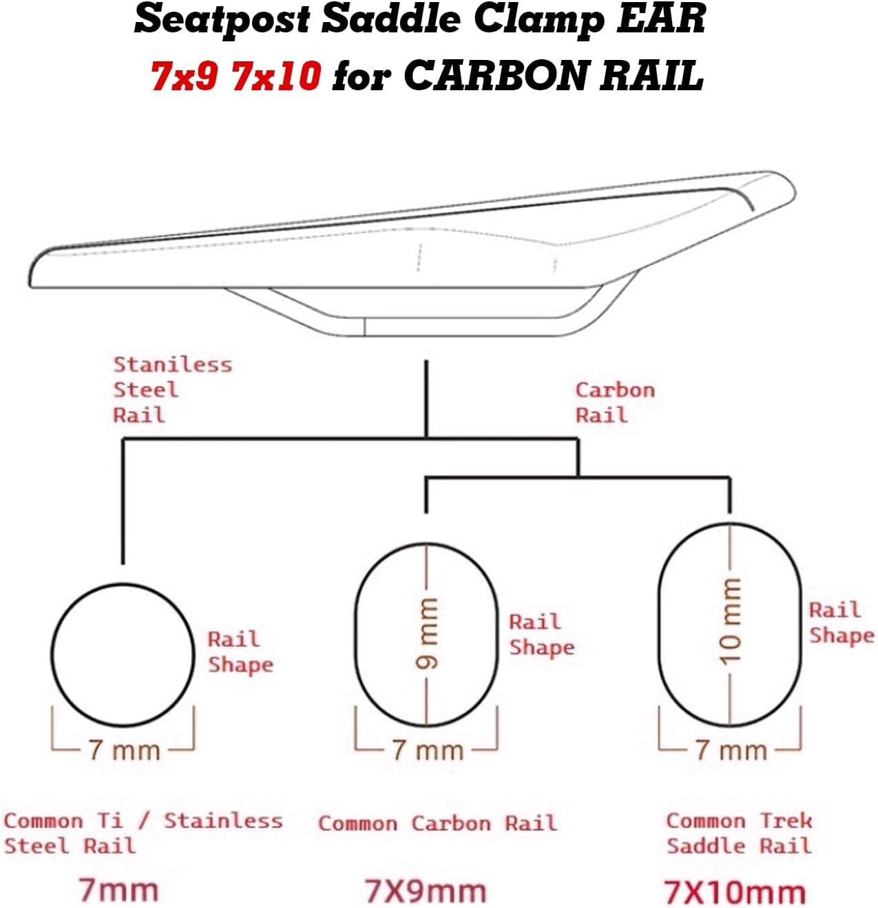 Xotic Tech Bike Seatpost Ear Clamp 7x9 7x10 Ti Bolt Carbon Rail Compatible with Trek Domane Emonda SLR 9 SLR 7 SLR 6 SL 7 SL 6
