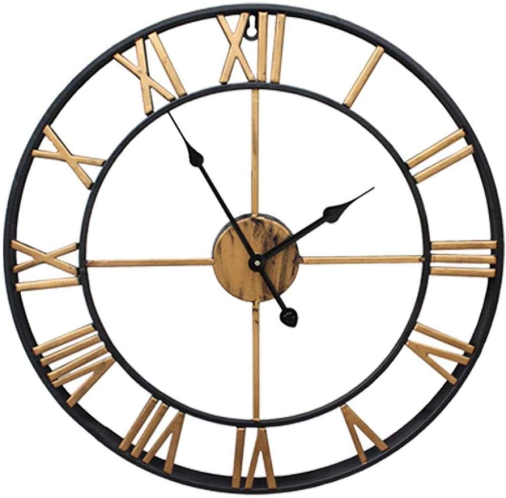 SaryEdge Large Wall Clock,Retro Iron Art Roman Numeral Wall Clock,Silent Wall Clock,Suitable for Kitchen,Bedroom,Garden,Living Room-Gouden-40Cm-Goud+zwart-40cm,Goud+zwart-40cm,Goud,Goud+zwart-40cm