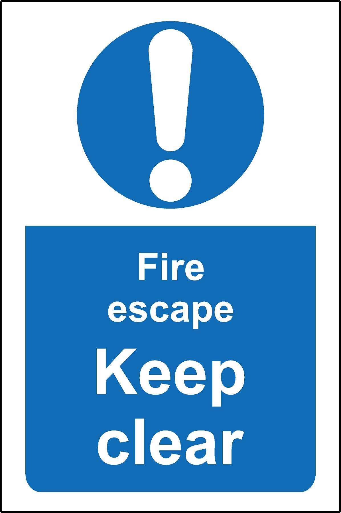 Fire escape keep clear safety sign - 1.2mm Rigid plastic 400mm x 300mm