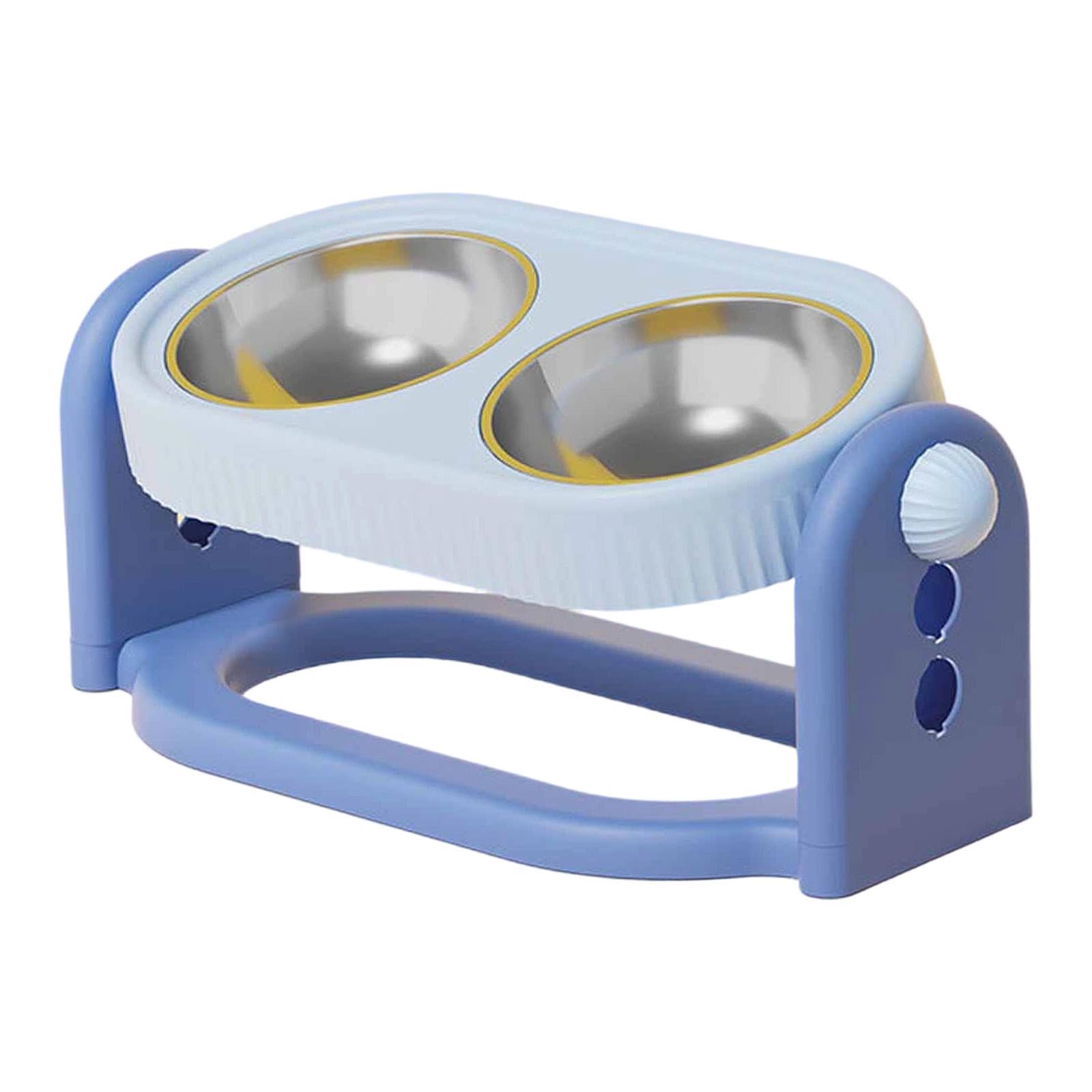 Ciotola Gatto Rialzata Ergonomica Stazione Alimentare con Supporto Regolabile Doppia Ciotola Inclinata in Acciaio Inox Facile da Pulire Adatta a Gatti, Blu