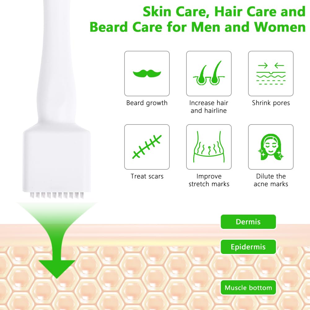 Timbro Dermastamp Derma Stamp Regolabile 0-3 mm Professionale Dermastamp Microneedling Regolabile, Derma Roller per Capelli, Barba, Viso, Corpo, Bianco(140 perni)