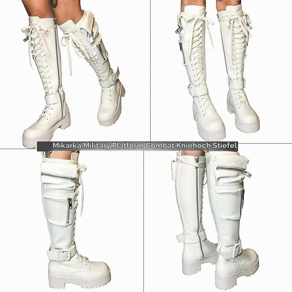 Frauen Schnalle Kampf Plateaustiefel - Schnüren Blockabsatz Motorrad Kniehohe Stiefel mit Versteckter Tasche - Militär Kniehohe Stiefel (Schwarz, 39 EU)