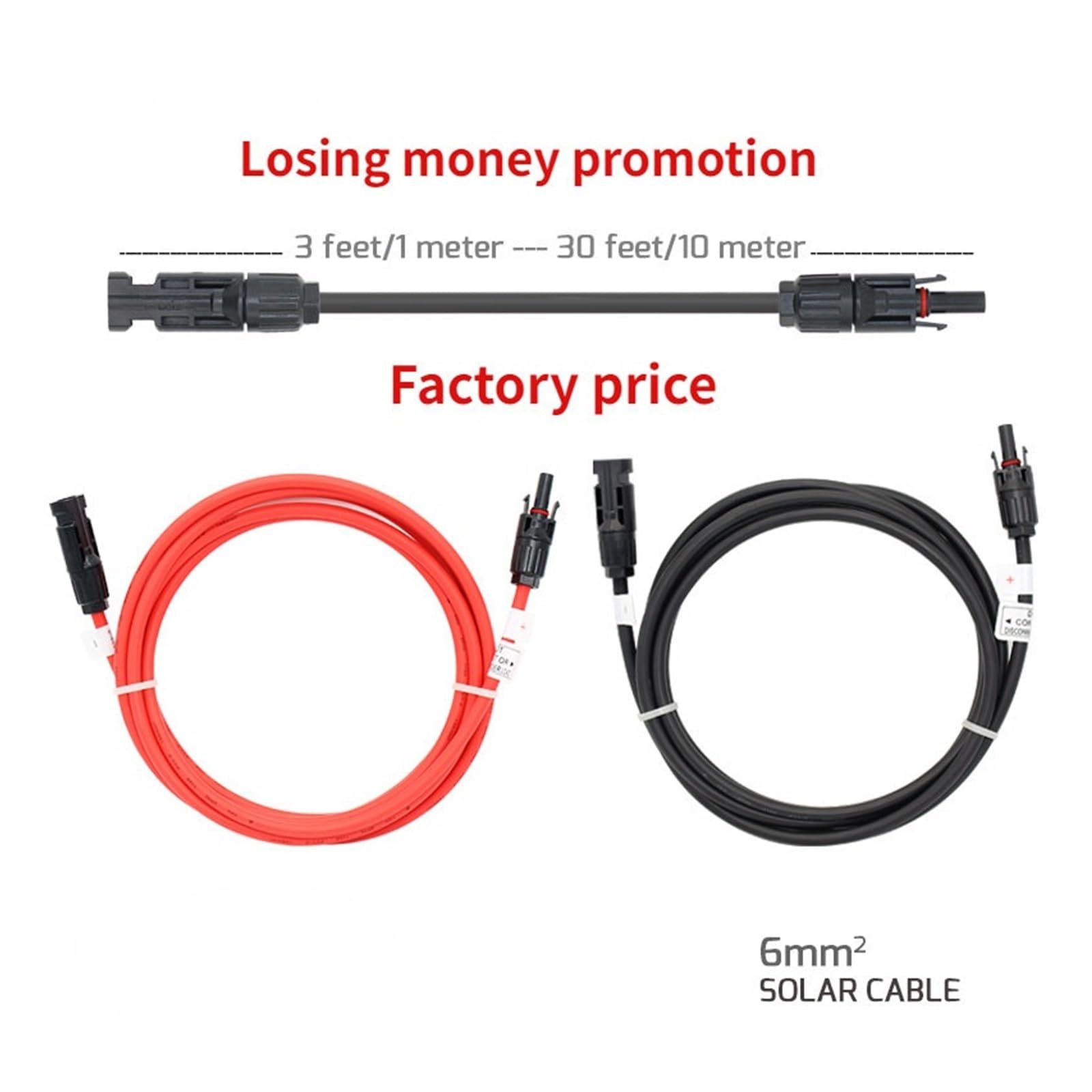 PV Kabel 1Pec 1/2/3/4/5M SOLAR Solar-PV-Stecker mit Verlängerung 6 mm2 (10 AWG) Kabel for Solarpanel mit Stecker(10AWG 6mm2 Black,5 Meters)