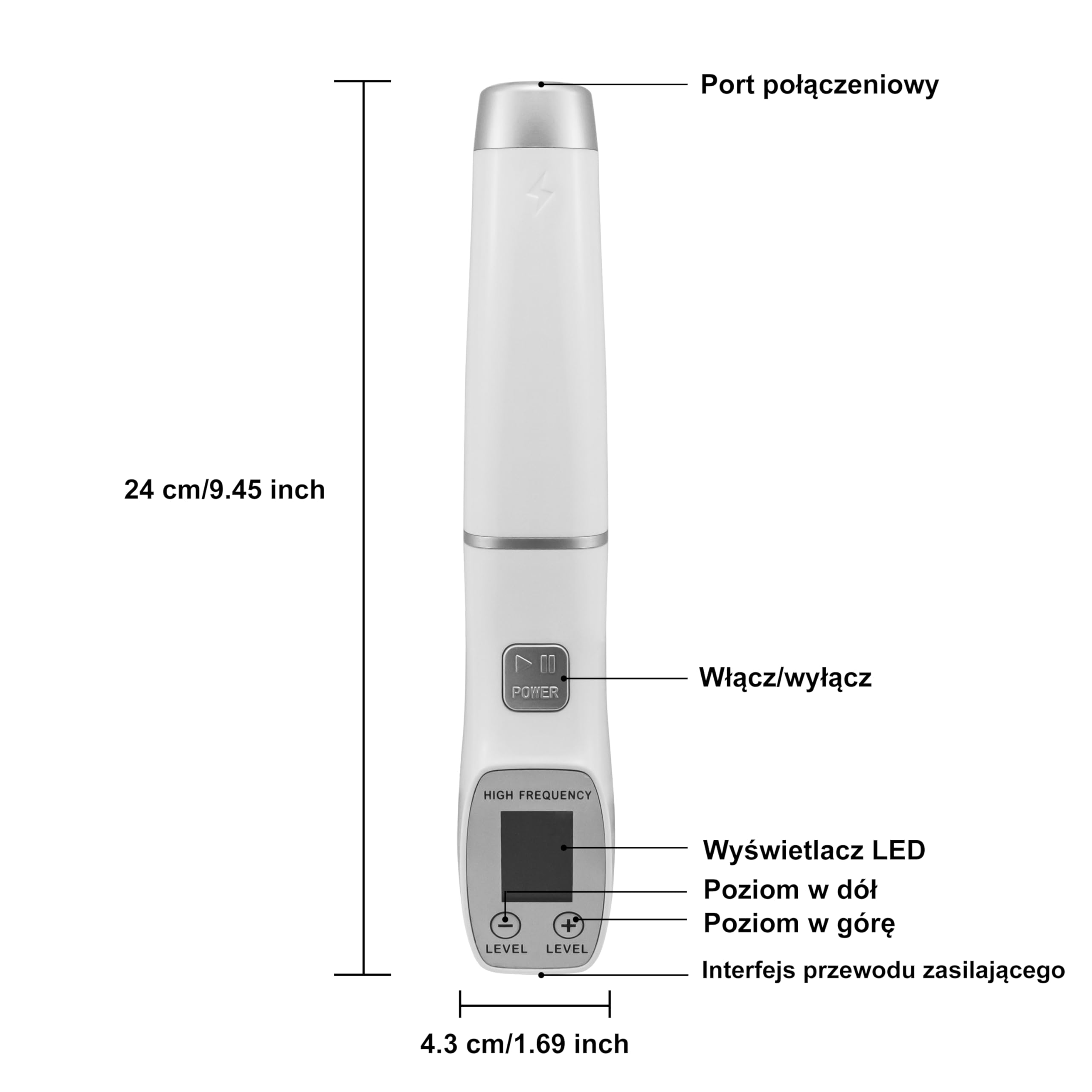 Różdżka elektroterapii o wysokiej częstotliwości z wyświetlaczem do odmładzania skóry trądzikowej