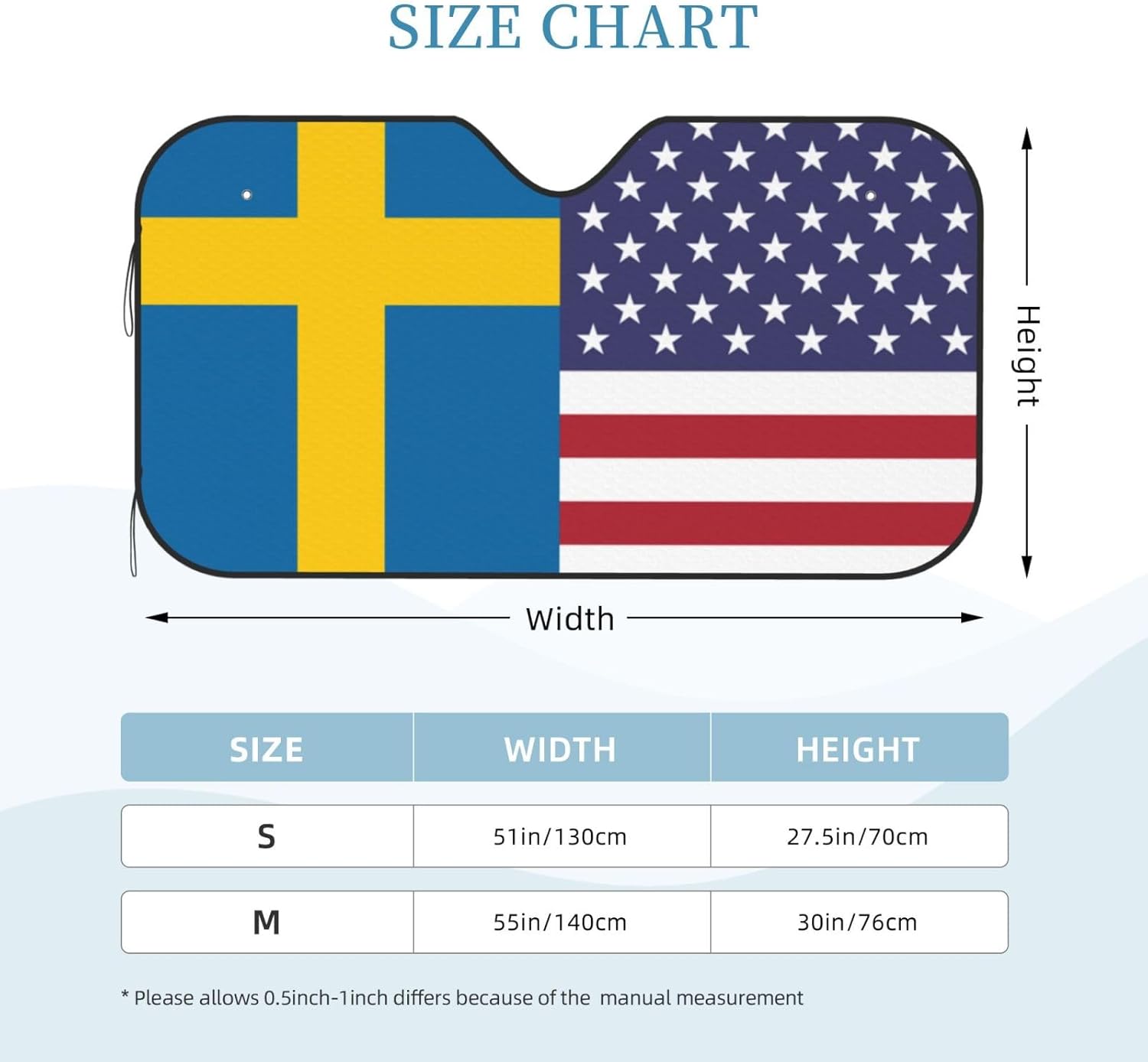 America Sweden Friendship Flag Foldable Car Windshield Sunshade Blocks Heat and Sun Glare Uv Rays