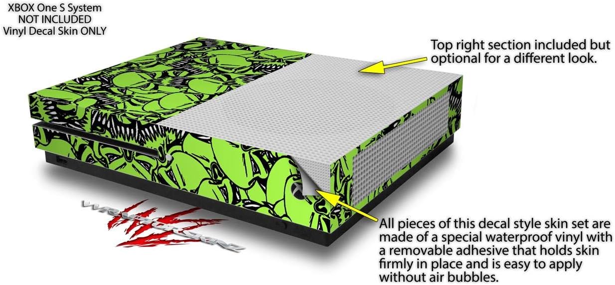 Decal Vinyl Skin Wrap Compatible with Xbox One S Console and Controllers - Scattered Skulls Neon Green
