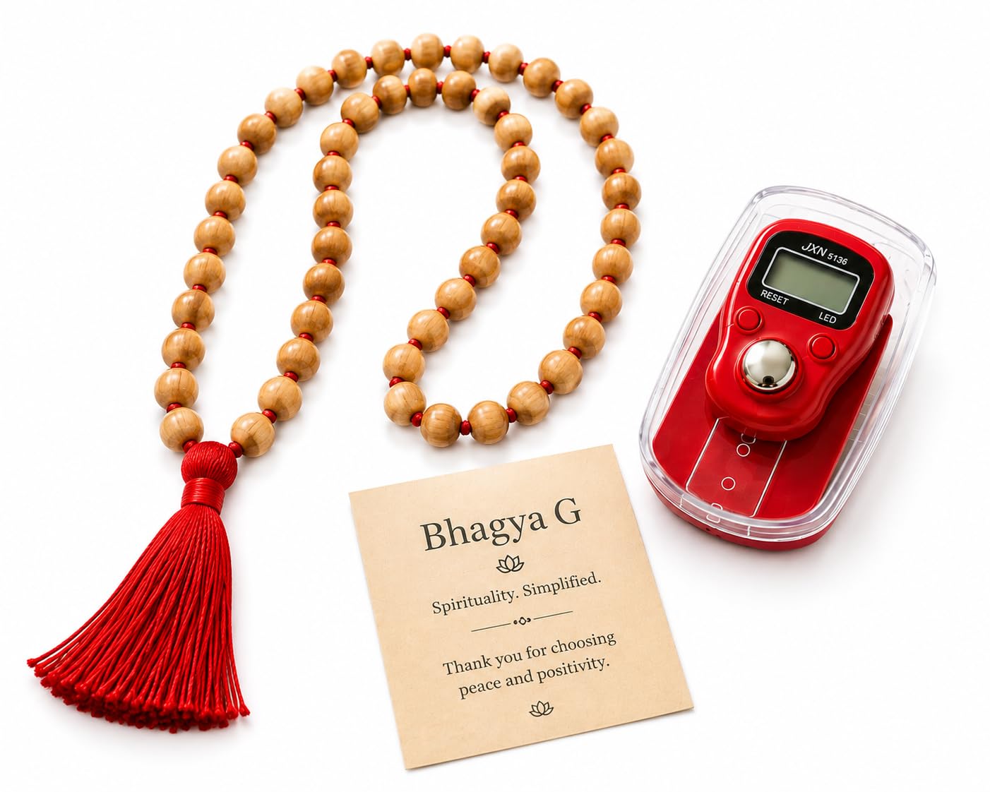 Tulsi Mala with Digital Jaap Counter | 108 Beads Natural Tulsi Wood Prayer Mala | Handheld Finger Counter for Mantra Chanting, Meditation, Yoga, Pooja & Spiritual Practice-image-8