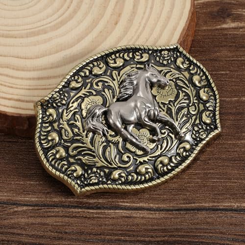 Image of SANSTHS Cowboy Belt Buckle, Western Belt Buckles for Men Women Texas Bull Rodeo Cowgirl Belt Buckle