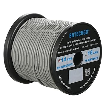 BNTECHGO 14 Gauge Silicone Wire Spool 200 ft Gray Flexible 14 AWG Stranded Tinned Copper Wire