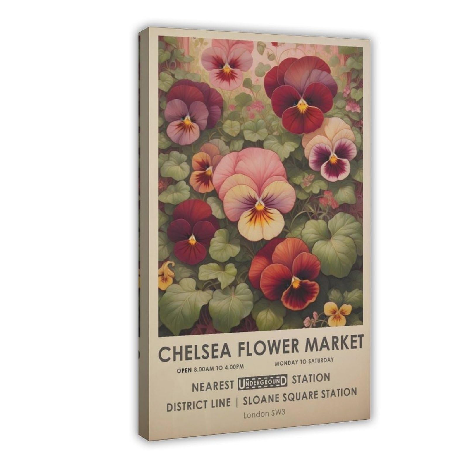 Mghdgd Chelsea Flower Market Print, William Morris Print, Vintage Red Floral Print, Pansies Botanical Print, Red Botanical Wall Art, Gift Canvas Poster Bedroom Decor Landscape Office Room Decor Gift 12X18inc