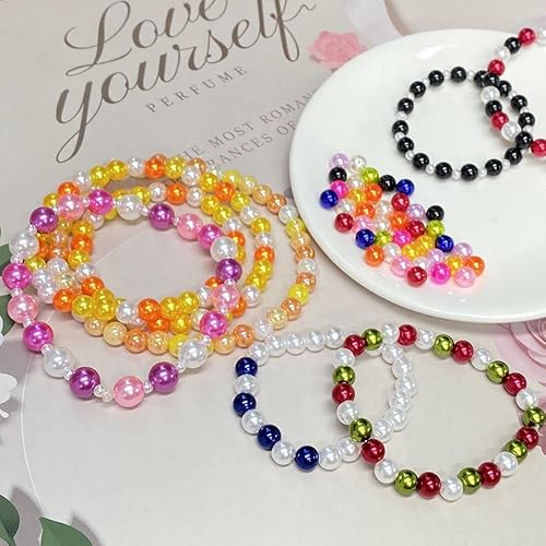 Miniatura 5 de Jmassyang 400 cuentas redondas de satén de 0.315 pulgadas (0.315 in), perlas de plástico para manualidades, perlas sueltas con agujeros para hacer