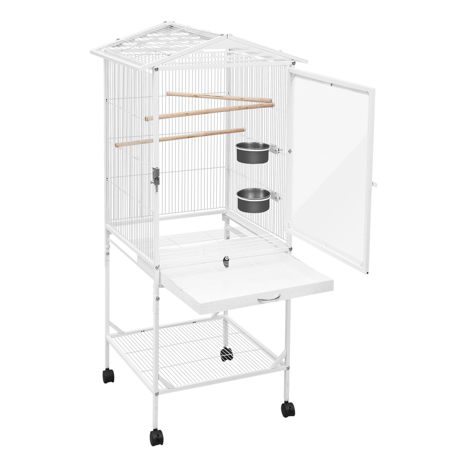 Vogelkäfig groß Wellensittlichkäfig Vogelbauer mit Universalräder, Vogelvoliere mit Sitzstangen und Fressnäpfe Käfig Vogelhaus, 46 * 46 * 136 cm