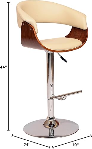 Miniatura 3 de HomeRoots Silla giratoria de cuero sintético color crema y plata de 44 pulgadas con respaldo bajo, altura ajustable y reposapiés