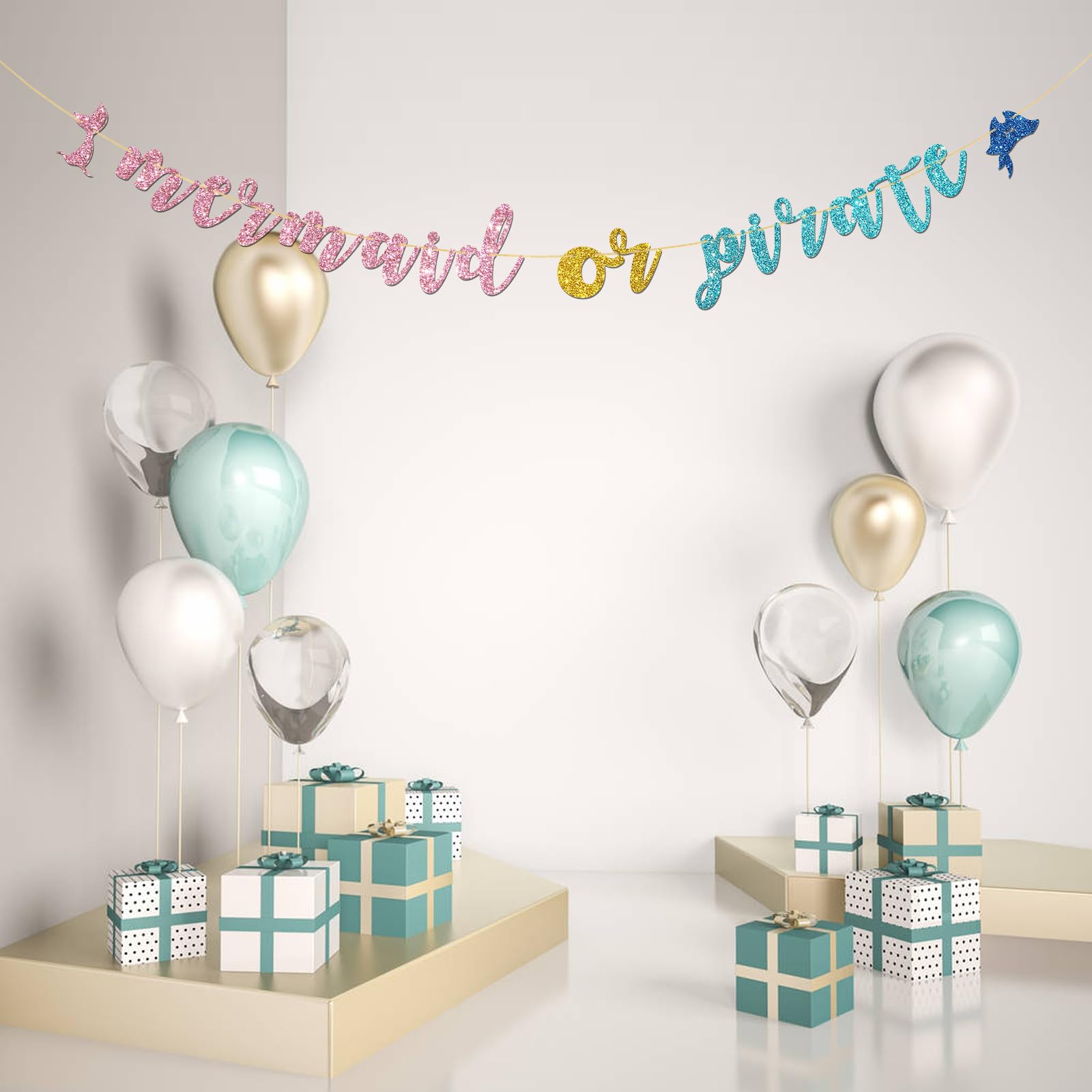Talorine Meerjungfrau Oder Pirat Banner – Ozean-Babyparty-Dekoration, Geschlechtsoffenbarung (Rosa/Blau)