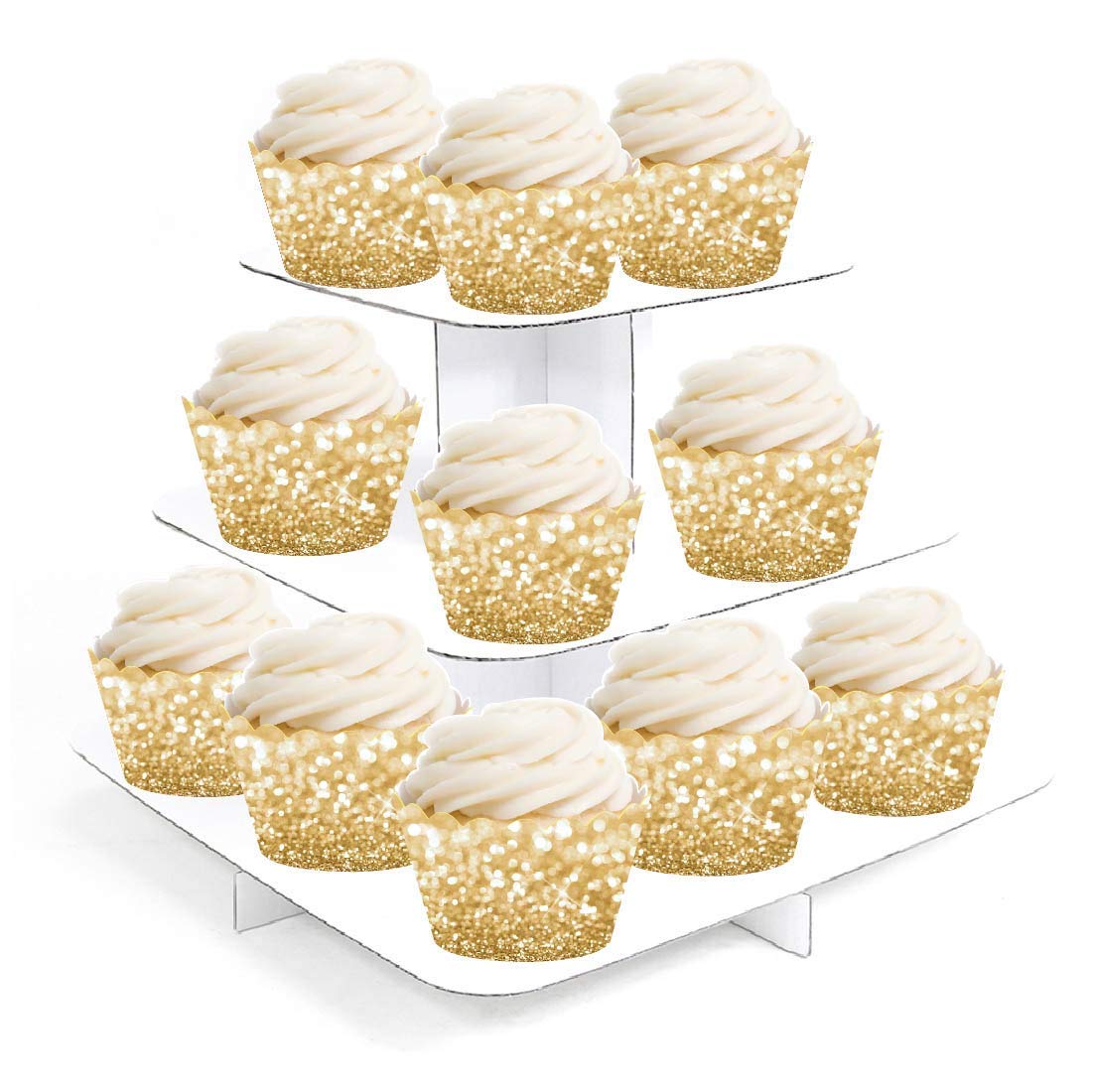 Andaz Press Glitzy Faux Gold Glitter Cupcake Wrapper Decorations, 24-Pack, Not Real Glitter Gold Cupcake Holder Gold Cupcake Wrappers Cupcake Sleeve Cupcake Decorations Cupcake Wraps