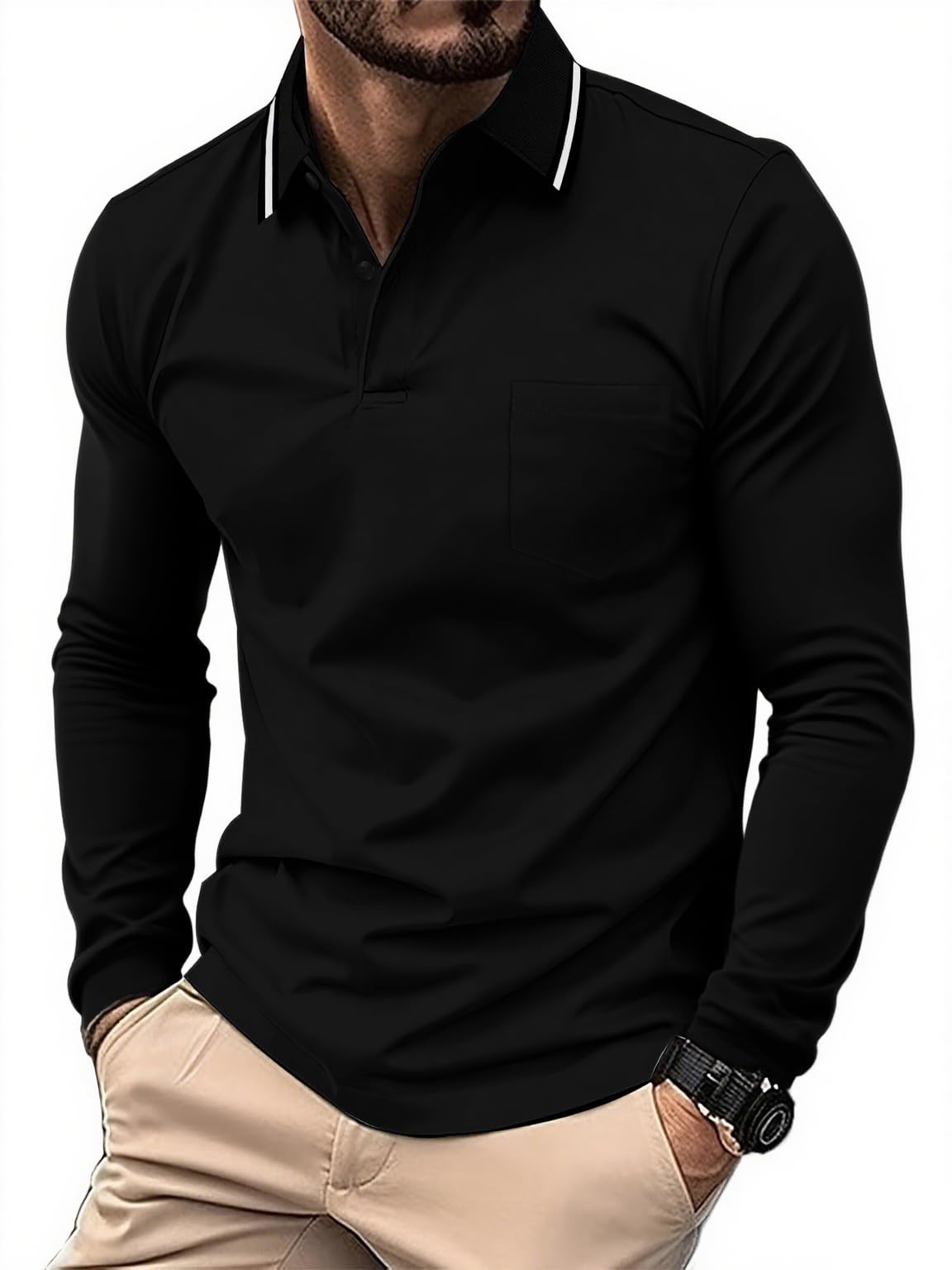 JACKETOWN Poloshirt Herren Langarm Knopfkragen Arbeitshemd Atmungsaktiv Arbeits Poloshirts Button Down Polohemd Golf Frühling Herbst Casual Polo Hemd