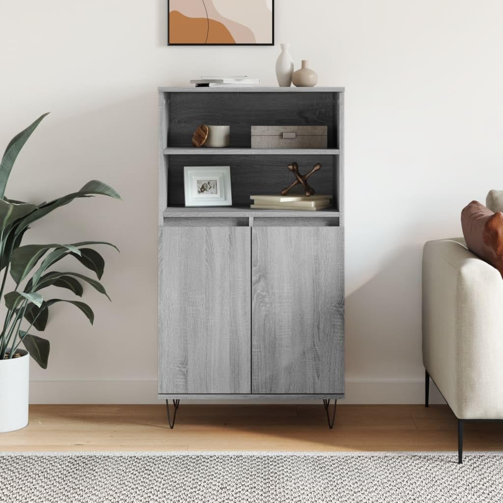 Armoire gris et bois d'ingénierie : le buffet idéal pour votre salle à manger