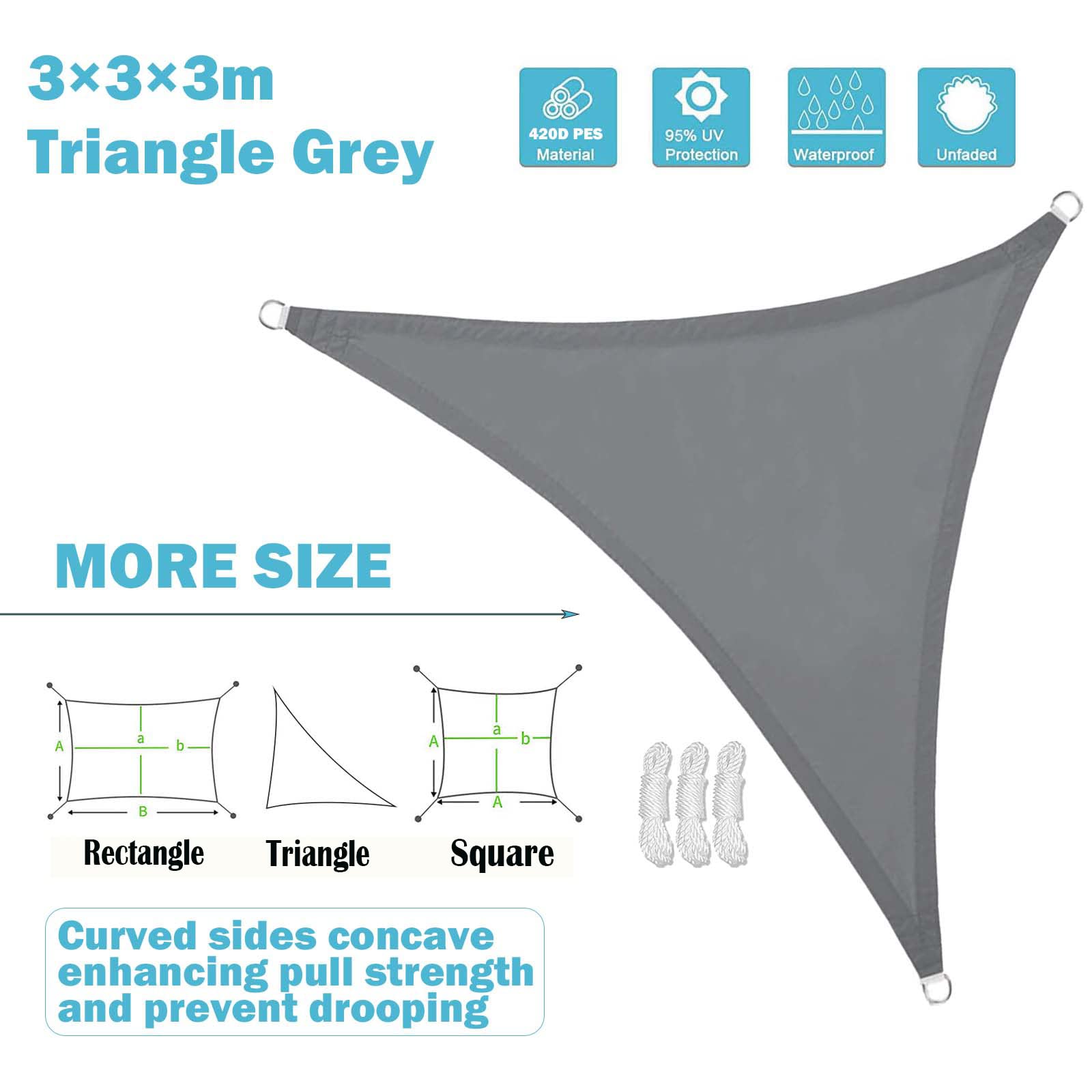 Sunal Sun Shade Sail Waterproof 3×3×3m with Installation Fixing Kit - Image 2