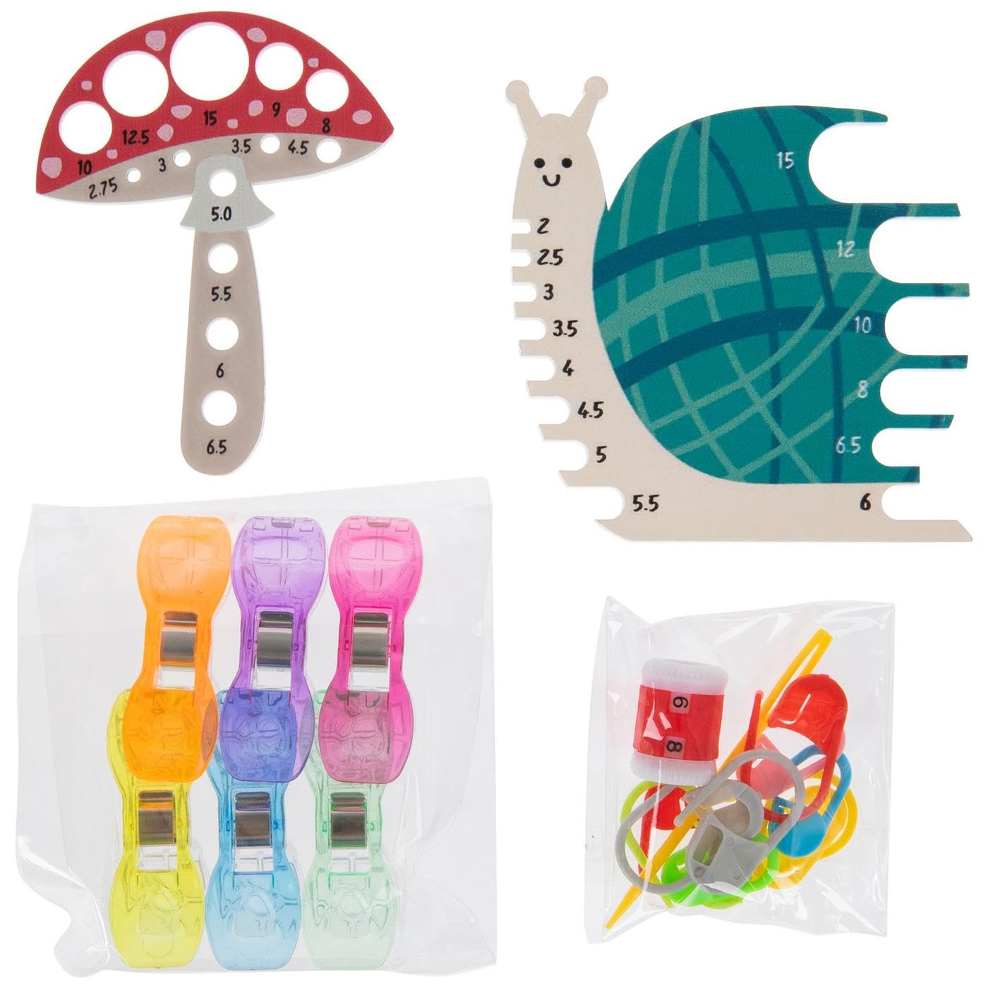 Hobby Lobby Knitting Gnome Tool Kit with Storage Bag, 20-Piece Set with Stitch Markers, Row Counter, Needle Gauge, 5.25 x 4.94 inches