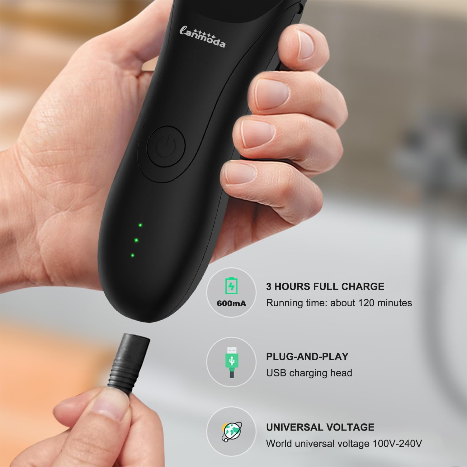Groin Trimmer for Men, Electric Body Hair Clipper & Ball Shaver Groomer with LED Indicator, Pubic Razor for Waterproof Wet and Dry Use,120 Minutes Shaving After Fully Charged