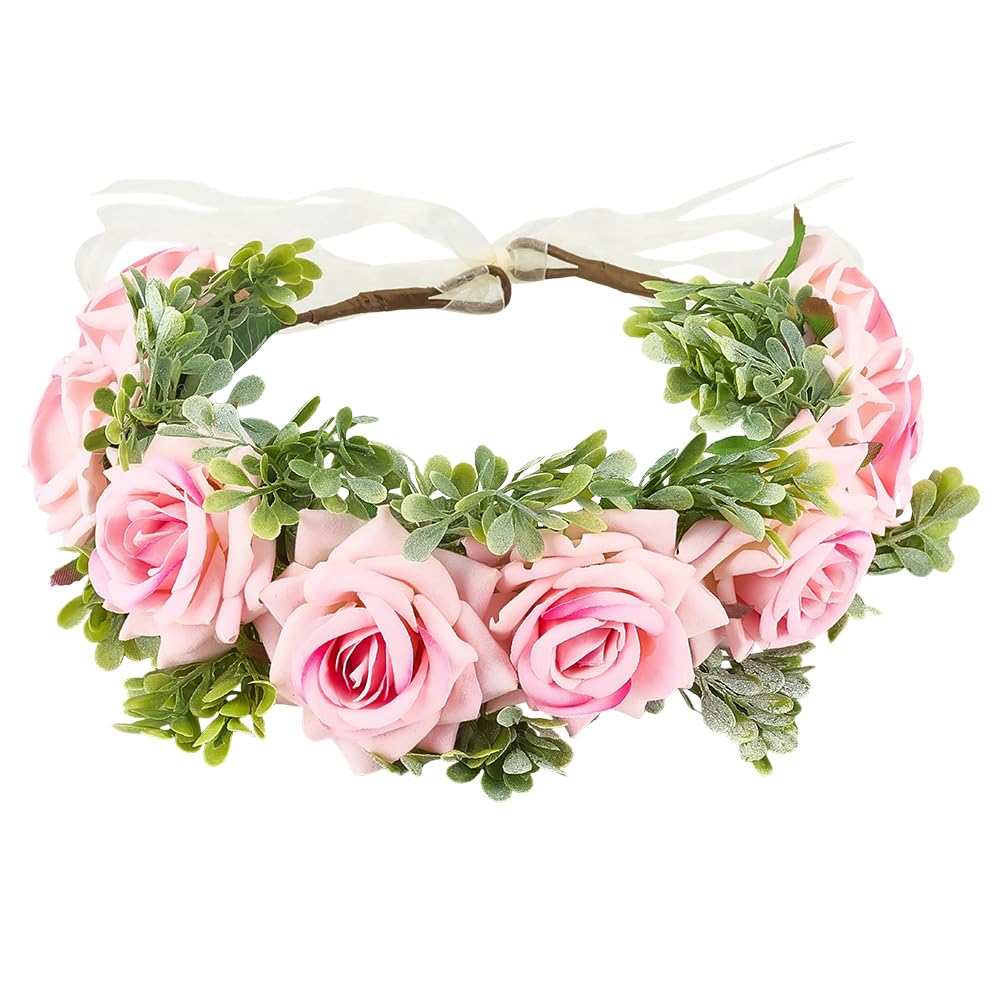 GORGECRAFT Dog Wedding Flower Collar Adjustable Puppy Outfit Floral Attire Collars Flowers Headband Wreath Garland Photo Prop Accessories for Wedding Ceremony Female Male Puppy Cats Pet Pink