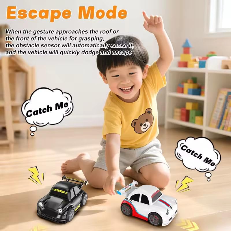 Image of Cable World 360 RC Drift Car for Kids with Remote Control, Automatic One-Click Drift, Follow Mode, Escape Mode, LED Lights & Sound, Rechargeable Racing, Sensor Control Toy Car for Kids - Black