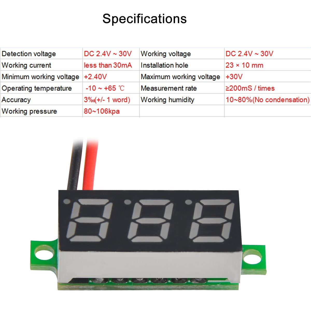 5 Pezzi Mini Voltmetro LED DC 2.4V-30V – Display Digitale A Due Fili, 0.36 Pollici, Blu/Giallo/Bianco/Rosso/Verde