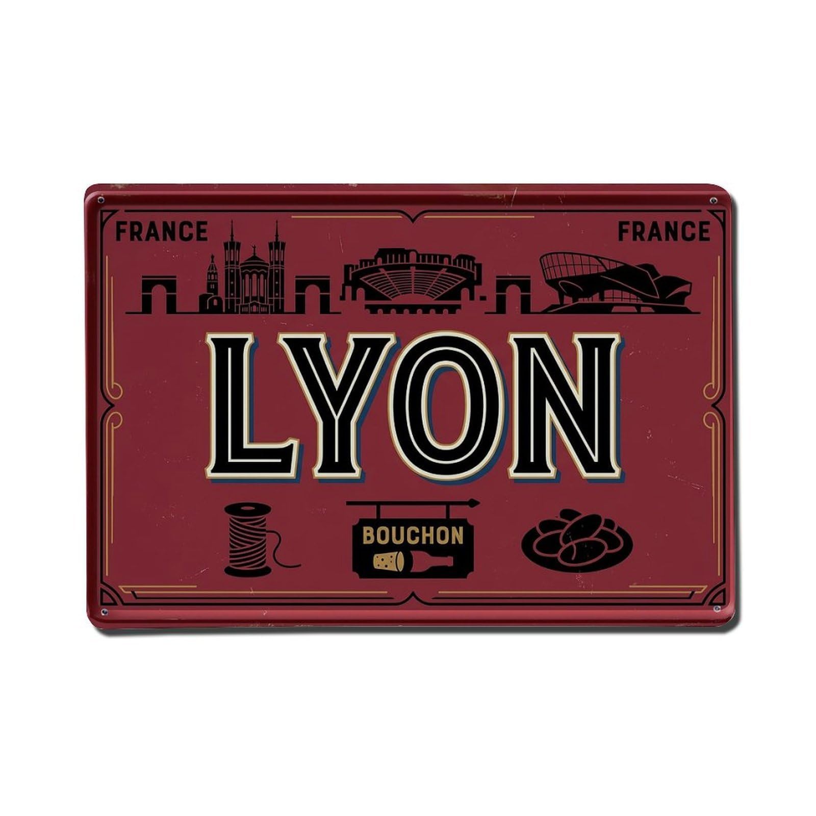 Cwbufd 8X12inch(20X30cm) Vintage Travel Lyon France Basilica Silk Metal Tin Sign Plaque Wall Decor For Cafe, Club Bar, Office, Garden Metal Poster 8X12inch