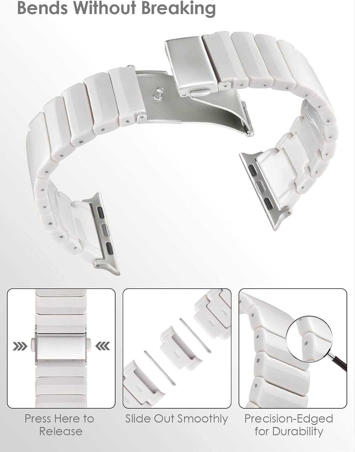 V.R.HOPE Apple Watch Band for Series 11/10/9/8/7/Ultra3 46mm 45mm 44mm 42mm 49mm Fashion Lightweight Resin Dressy Strap for Women Bracelet Compatible with iWatch Series 6/5/4/3/2/1/SE (Starlight)