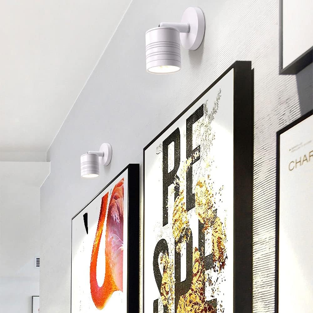 Modern Directional Spotlights Led Surface Monopoint Sconce, Adjustable Spotlight Ceiling Accent Lighting Fixture, Aluminum Wall Spot Lights for Bookshelf Living Room Gallery/White6000K