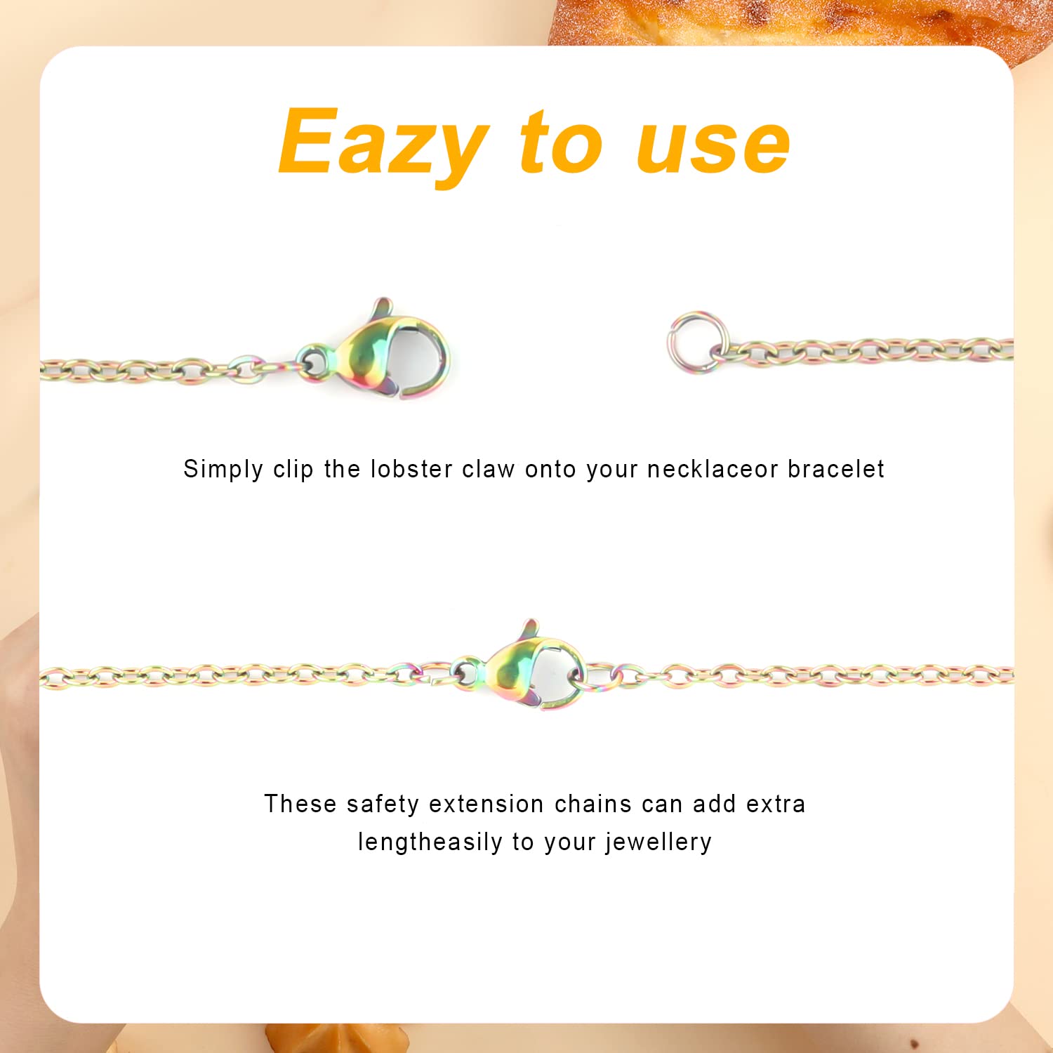 4 Prolunghe Per Collana In Acciaio Inox - Oro Rosa, 5-20cm, Con Moschettone, Per Gioielli - Foto 3