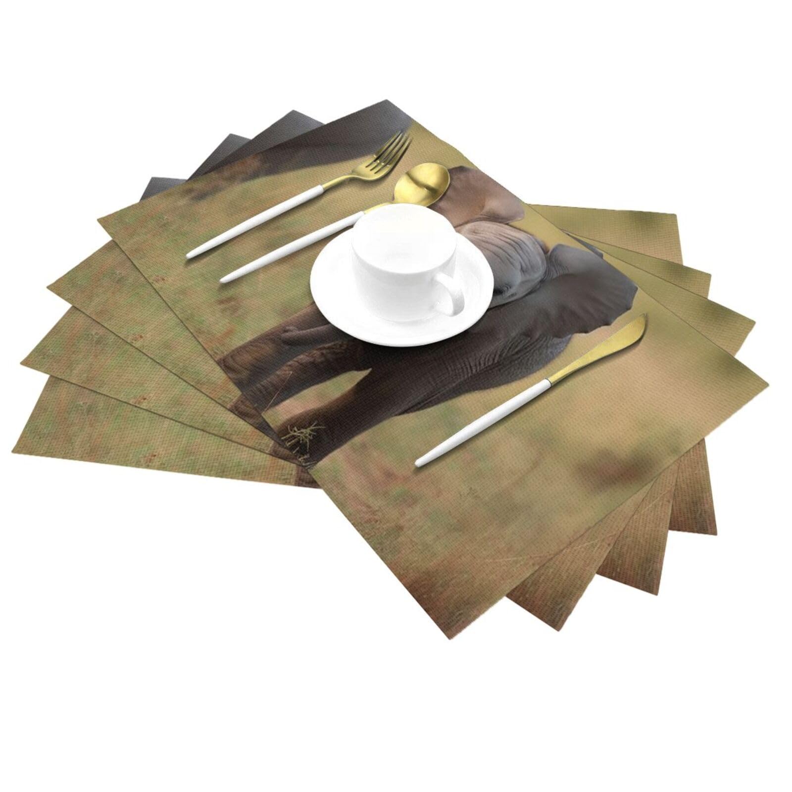 Placemats Set of 1 Heat Resistant Non-Slip Baby Elephant Place Mats for Dining Table Washable PVC Table Mats Wipeable Kitchen Table Placemat for Outdoor Indoor 12 X 18 Inch