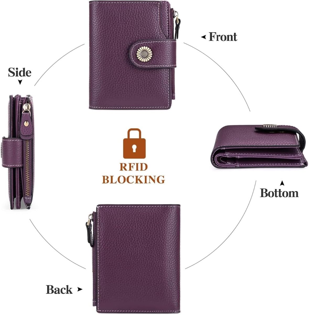 Premium RFID Blocking Trifold Wallet for Women in Genuine Leather with Clear ID Window and Secure Card Organization (purple)