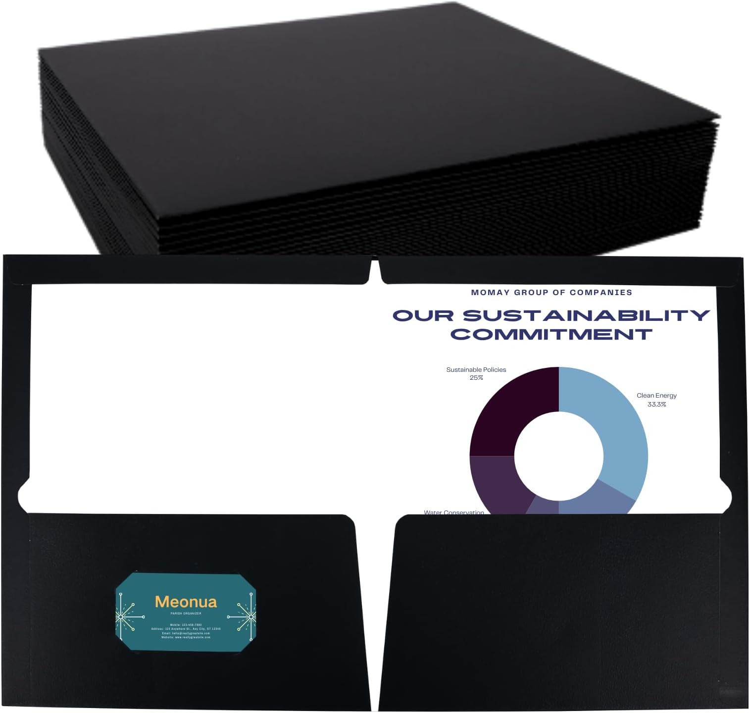 Two-Pocket Folders Black Glossy Laminated Paper Folder, Letter Size Folders with Pockets, Holds 100 Sheets, Box of 50