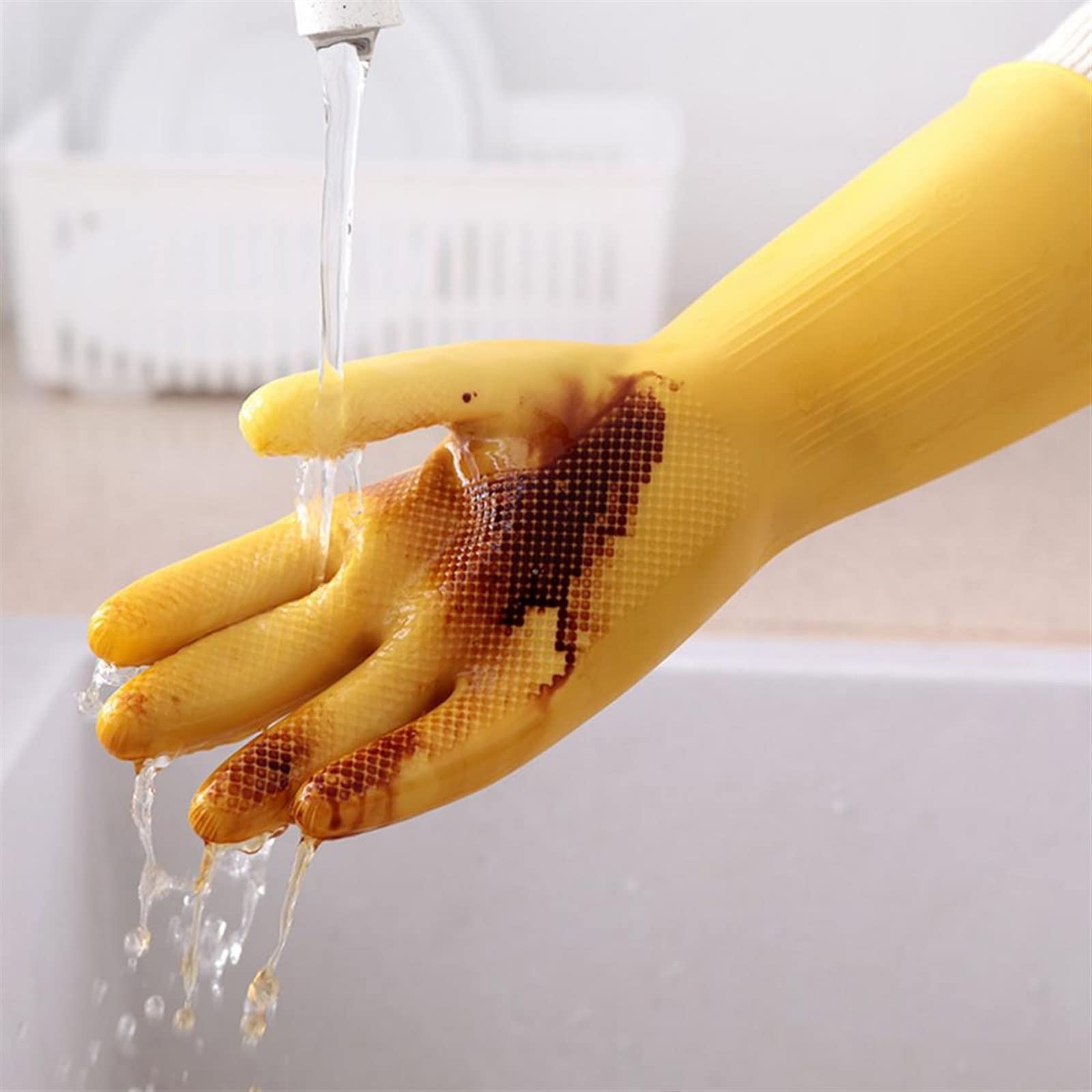 Guantes domésticos de lavado de caucho impermeable Kitchen Dish Washing Gloves Household Dishwashing Gloves For Washing Clothes For Dishes(Large)