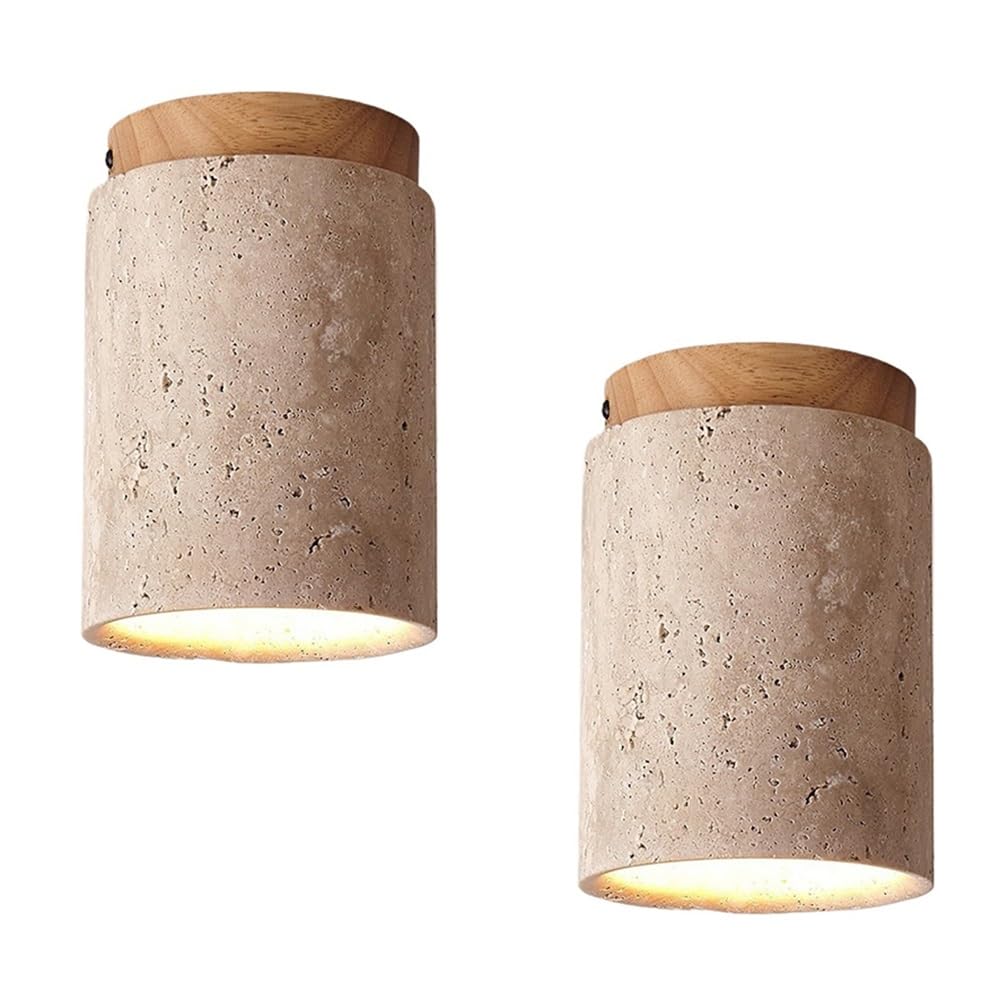 ITOSUI Flush Mount Ceiling Light Travertine Stone Spotlight Wood Base Cylindrical Hallway Lamp Beige Nordic Sconce E26 Base for Corridor Entryway Balcony Kitchen(Natural)